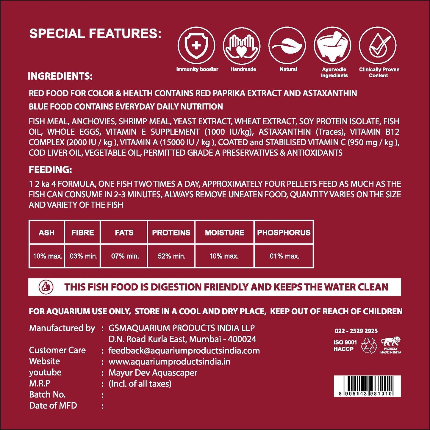 Life AAYU Red Fish Food – Ayurvedic Color Booster Pellets with Anchovy & Paprika | For All Fish Sizes (100g)