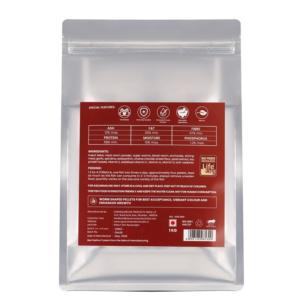 Life Aayu Bug Protein Bites Fish Food 1 kg – Insect Protein Feed for Carnivorous Fish