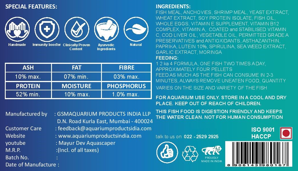Life AAYU Tropical Treats Fish Food – Ayurvedic Immunity Boost Pellets for Small Tropical Fish | Spirulina, Moringa, Garlic & Color Enhancers (70g)