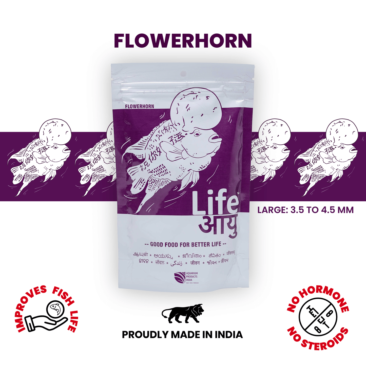 Life AAYU Flowerhorn Food – Ayurvedic Growth & Color Boost Formula for Juvenile And Adult Flowerhorns | With Papaya, Red Paprika & Tulsi (100g)