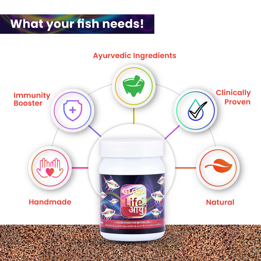 Life AAYUH Glow Fish Food (63g) | Color-Enhancing Micro Pellets for Tropical Fish | Floating Fish Food for Bright Colors, Digestion & Immunity