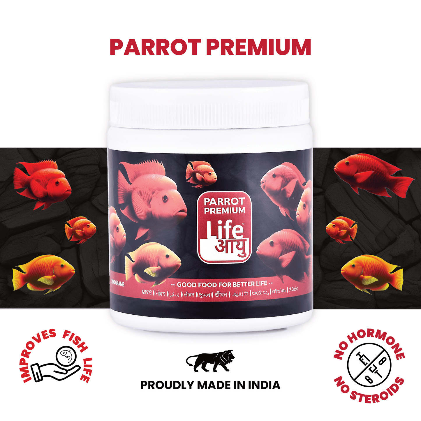 Life AAYU Parrot Premium Fish Food – Color Enhancing & Immunity-Boosting Natural Pellets with Spirulina & Omega-3