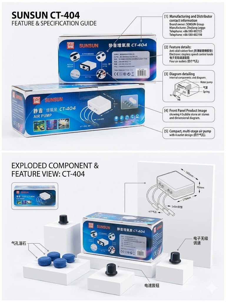 Stronger Oxygenation with Healthier Aquarium Water using SUNSUN CT-404 Air Pump