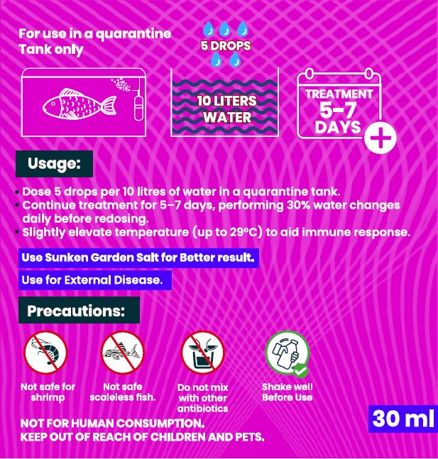 The Fish Safe Series GRAM+VE Bacteria Control | Bacterial Infection Treatment + Healing Booster | Made for Indian Aquariums | 30 ml