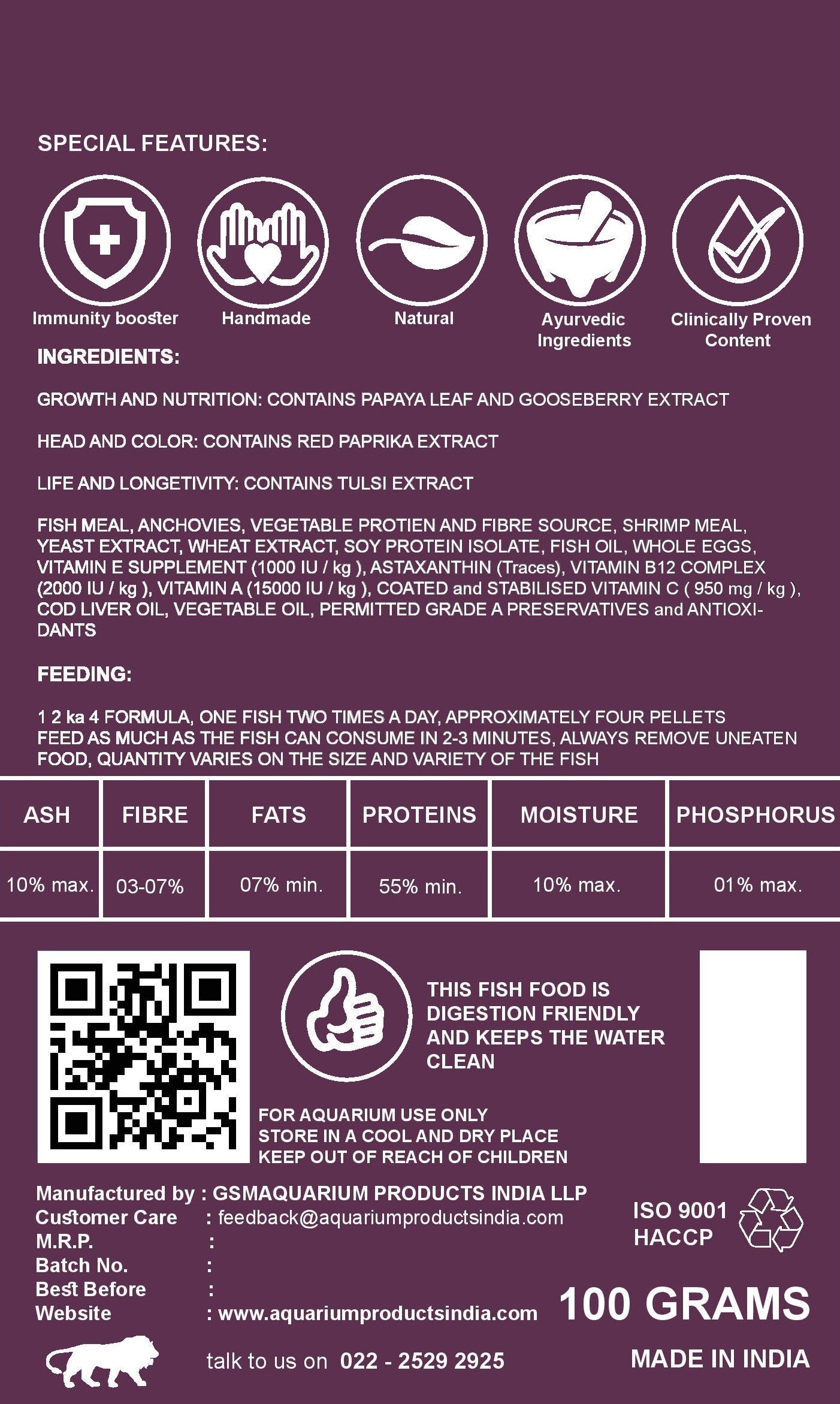 Life AAYU Flowerhorn Food – Ayurvedic Growth & Color Boost Formula for Juvenile And Adult Flowerhorns | With Papaya, Red Paprika & Tulsi (100g)