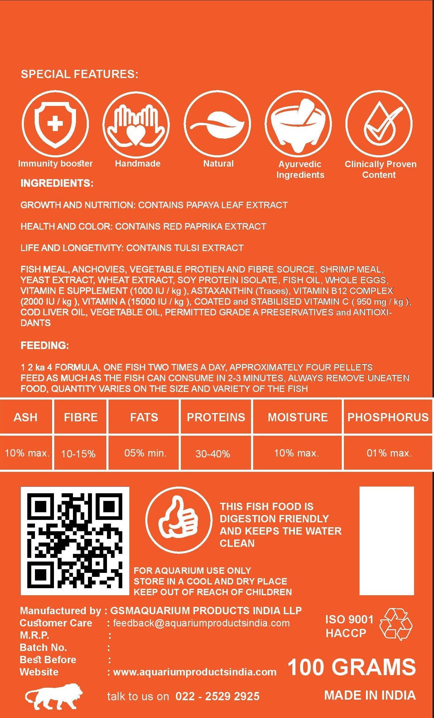 Life AAYU Goldfish Food – Ayurvedic Soft-Sinking Pellets with Tulsi, Papaya & Red Paprika for Color, Digestion & Immunity (100g)