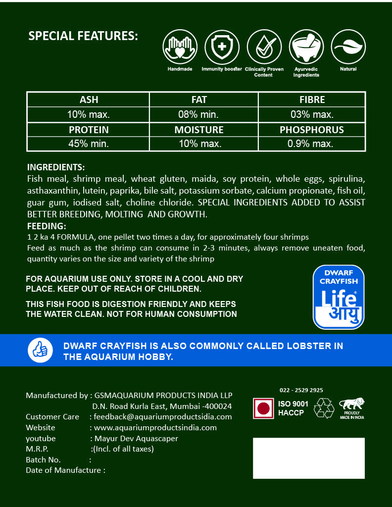 Life Aayu Dwarf Crayfish Orange Food | Breeding, Molting & Growth Booster | Handmade Ayurvedic Formula