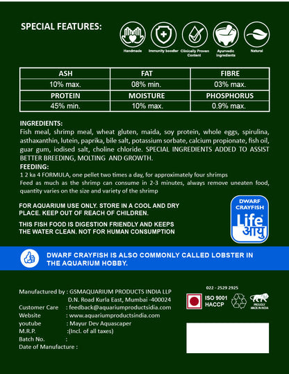 Life Aayu Dwarf Crayfish Orange Food | Breeding, Molting & Growth Booster | Handmade Ayurvedic Formula