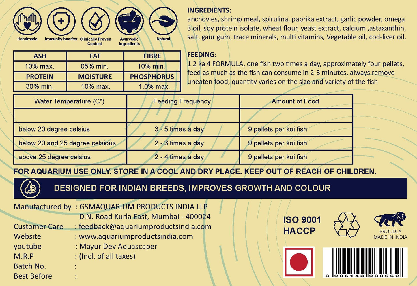 Life Aayu Koi Regular Fish Food – Ayurvedic Floating Pellet for Indian Koi Breeds | Growth & Color Enhancer |