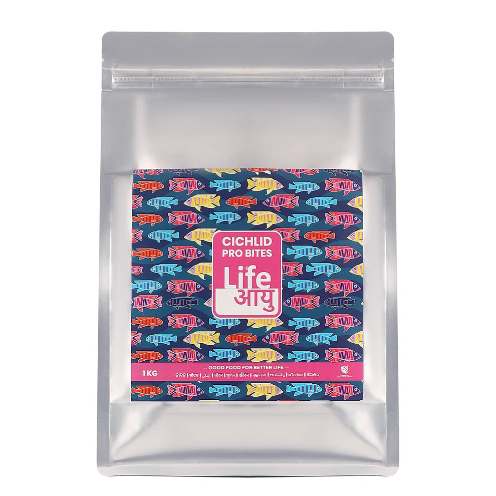 LIFE AAYU Pro Bites Cichlid Fish Food 1 kg – Colour Enhancing Ayurvedic Pellets