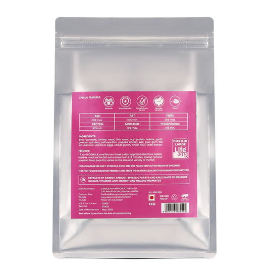 LIFE AAYU Pro Bites Cichlid Fish Food 1 kg – Colour Enhancing Ayurvedic Pellets