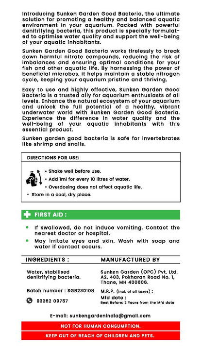 Sunken Garden Good Bacteria – Premium Denitrifying Bacteria for Water Clarity & Bio Stability | Safe for Shrimp & Invertebrates
