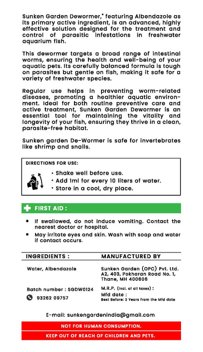 Sunken Garden Stop Worms | Liquid De-Wormer for Freshwater Aquariums | Safe for Fish, Shrimp & Snails