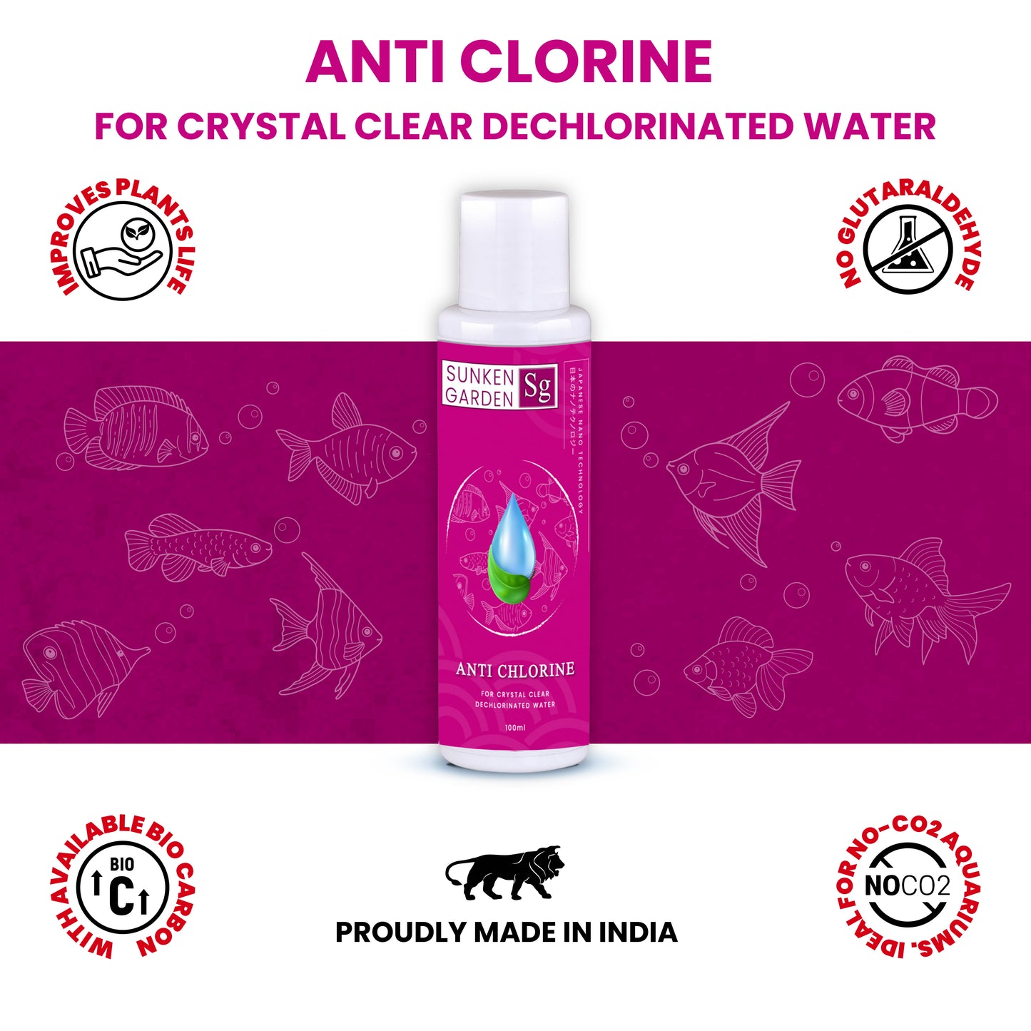 Sunken Garden Anti Chlorine | Dechlorinator + 15-Strain Beneficial Bacteria | Water Conditioner for Freshwater Aquariums