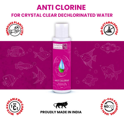 Sunken Garden Anti Chlorine | Dechlorinator + 15-Strain Beneficial Bacteria | Water Conditioner for Freshwater Aquariums