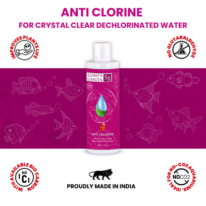 Sunken Garden Anti Chlorine | Dechlorinator + 15-Strain Beneficial Bacteria | Water Conditioner for Freshwater Aquariums