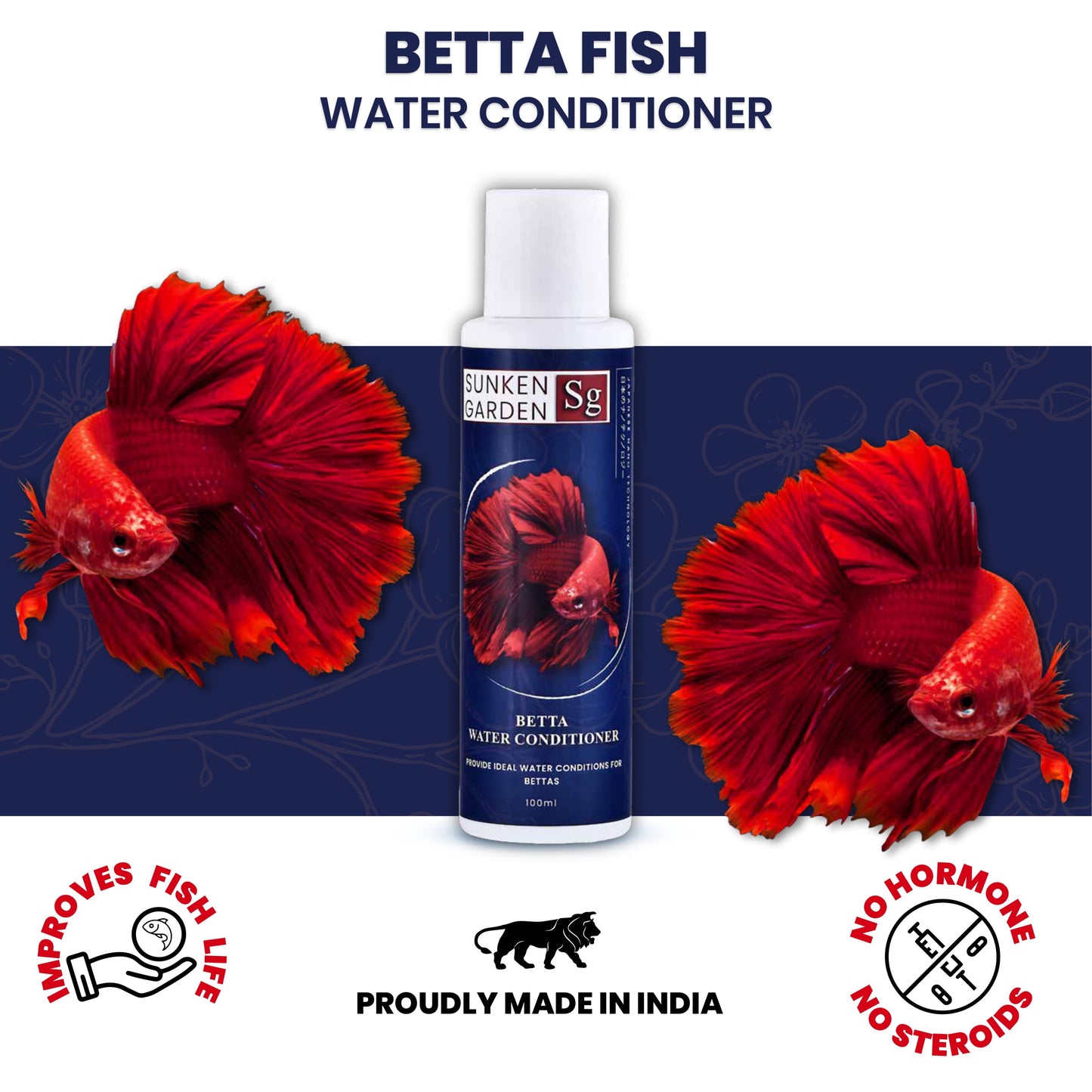 Sunken Garden Betta Fish Water Conditioner | Chlorine Neutralizer + Fin Rot Protection + pH Balancer | Made for Indian Aquariums