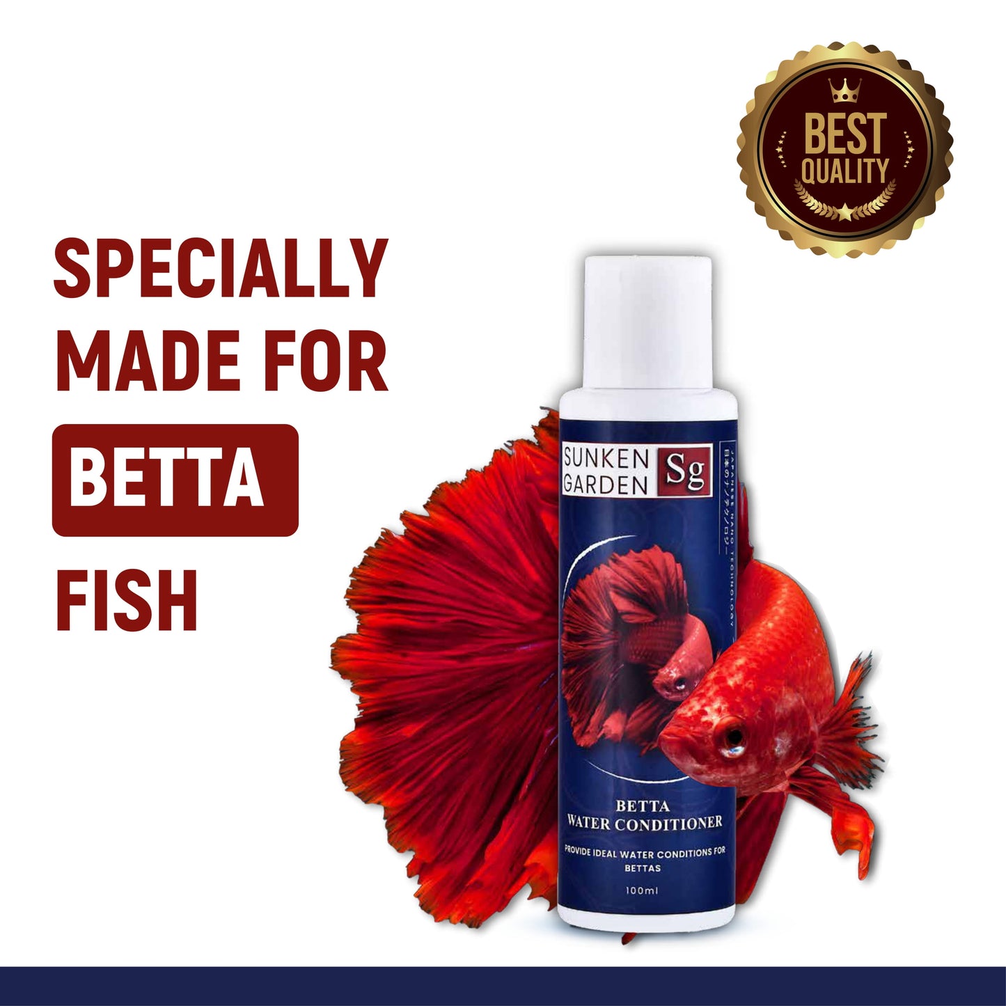 Sunken Garden Betta Fish Water Conditioner | Chlorine Neutralizer + Fin Rot Protection + pH Balancer | Made for Indian Aquariums