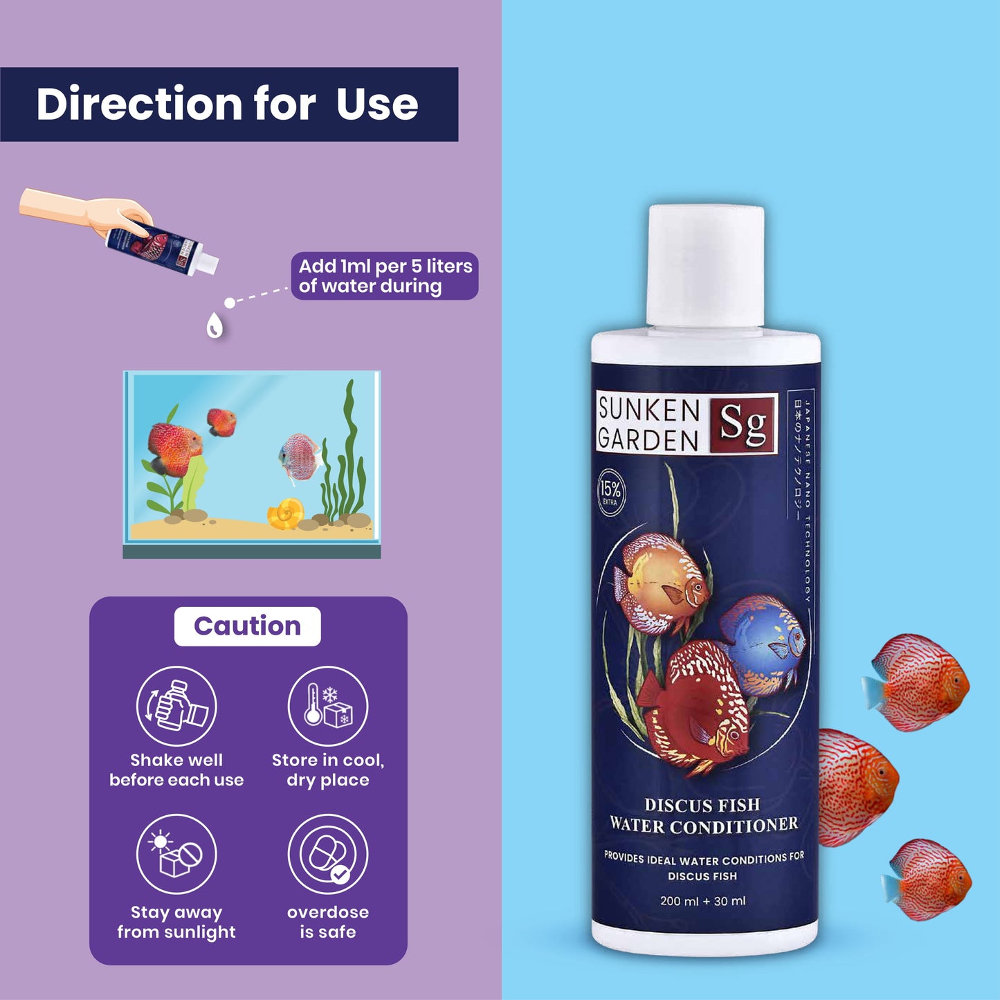 Sunken Garden Discus Fish Water Conditioner – Recreate the Amazon. Revive Their Radiance.