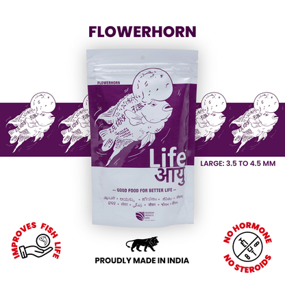 Life AAYU Flowerhorn Food – Ayurvedic Growth & Color Boost Formula for Juvenile And Adult Flowerhorns | With Papaya, Red Paprika & Tulsi (100g)