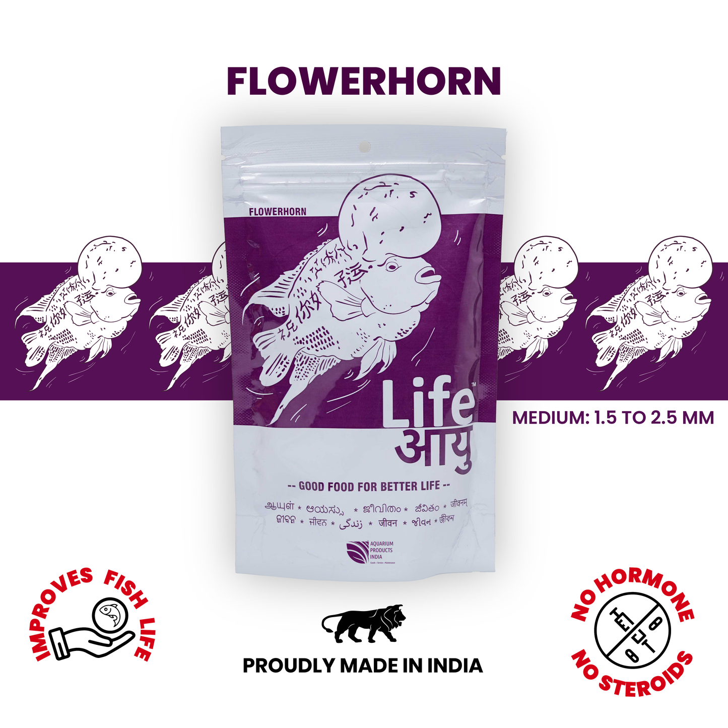 Life AAYU Flowerhorn Food – Ayurvedic Growth & Color Boost Formula for Juvenile And Adult Flowerhorns | With Papaya, Red Paprika & Tulsi (100g)