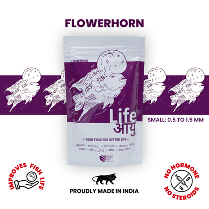 Life AAYU Flowerhorn Food – Ayurvedic Growth & Color Boost Formula for Juvenile And Adult Flowerhorns | With Papaya, Red Paprika & Tulsi (100g)