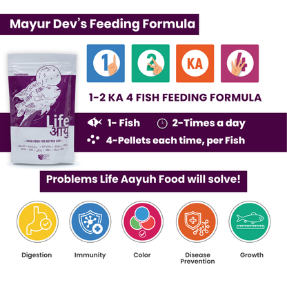 Life AAYU Flowerhorn Food – Ayurvedic Growth & Color Boost Formula for Juvenile And Adult Flowerhorns | With Papaya, Red Paprika & Tulsi (100g)