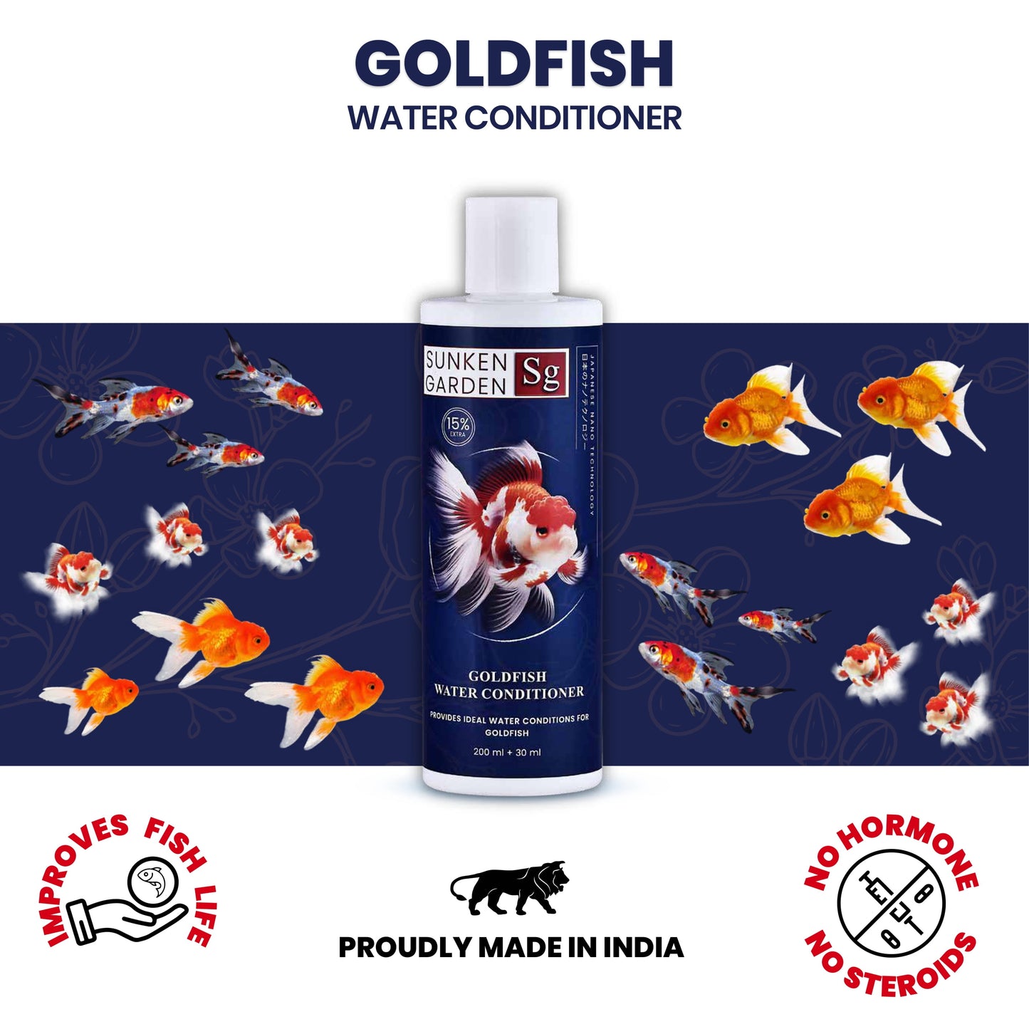 Sunken Garden Goldfish Water Conditioner | pH Stabilizer + Dechlorinator + Parasite Prevention | Made for Indian Tap Water
