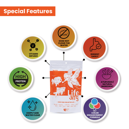Life AAYU Goldfish Food – Ayurvedic Soft-Sinking Pellets with Tulsi, Papaya & Red Paprika for Color, Digestion & Immunity (100g)