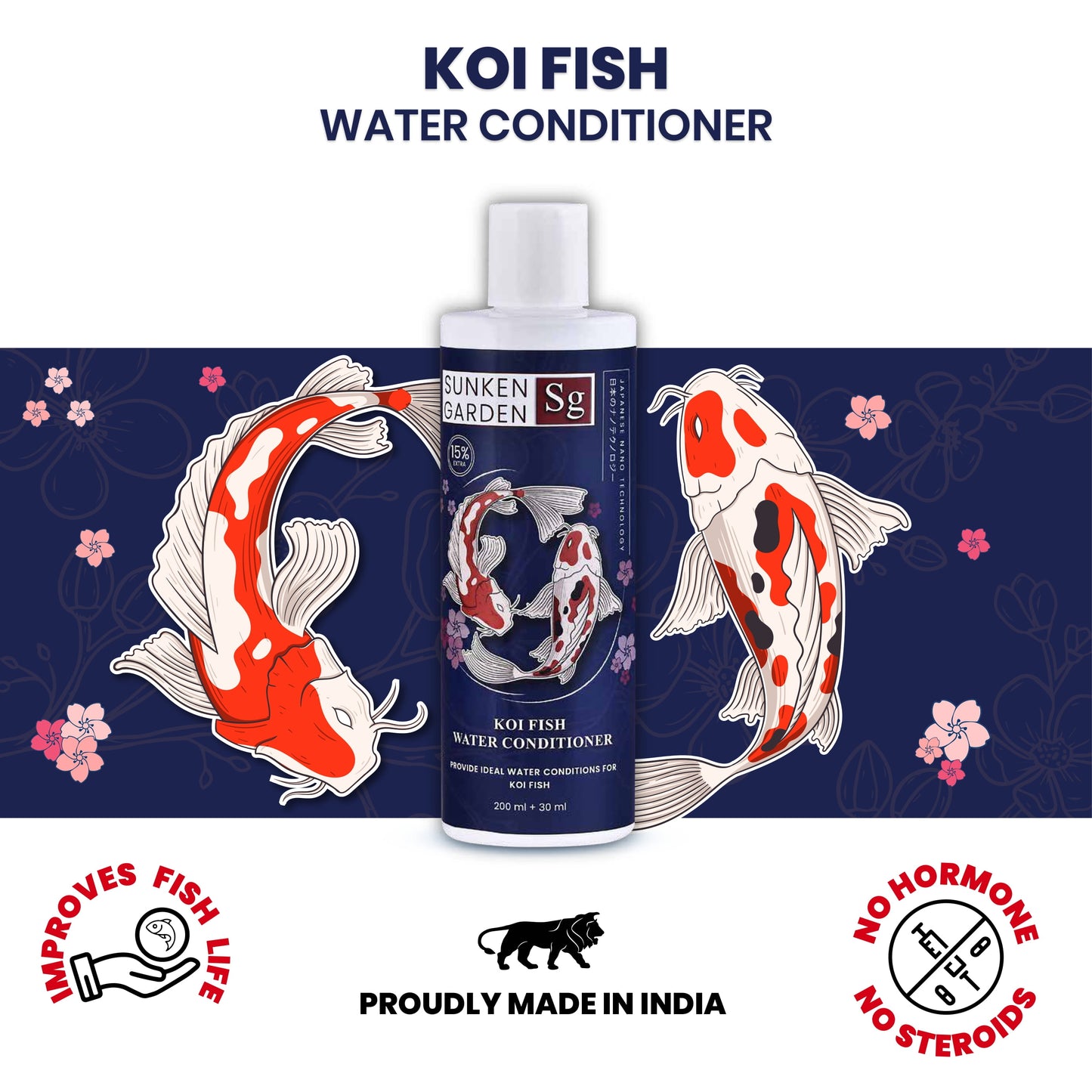 Sunken Garden Koi Fish Water Conditioner – pH Balance • Chlorine Removal • Bacteria Boost • Digestive Support | For Indian Koi & Pond Water