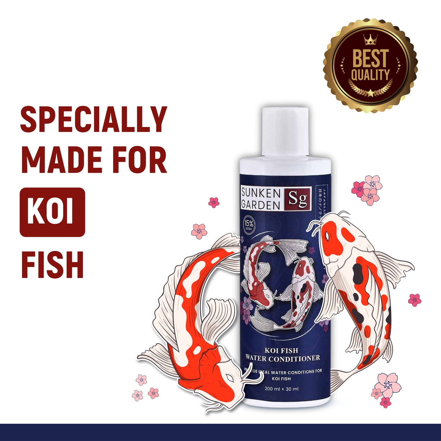 Sunken Garden Koi Fish Water Conditioner – pH Balance • Chlorine Removal • Bacteria Boost • Digestive Support | For Indian Koi & Pond Water