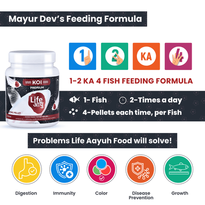 Life Aayu Koi Premium Fish Food – Ayurvedic Floating Pellet for Japanese Koi Breeds | Growth & Color Enhancer
