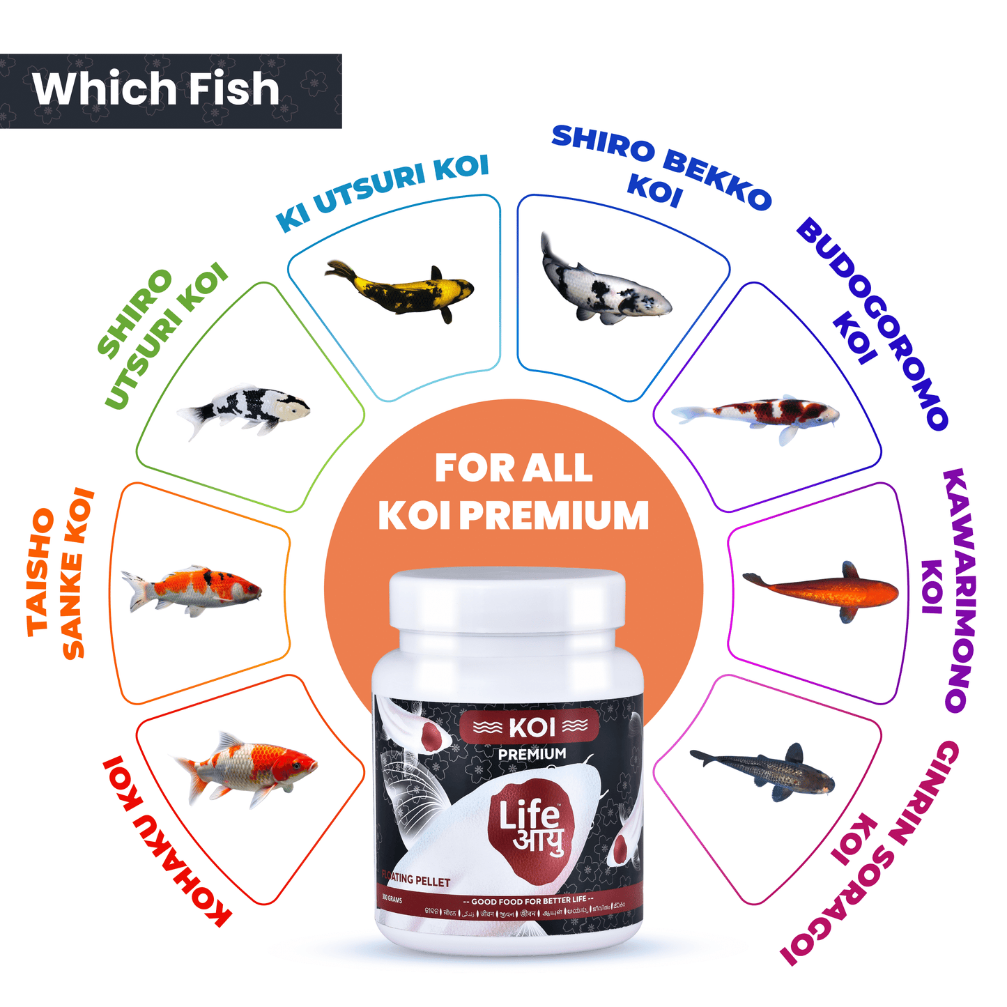 Life Aayu Koi Premium Fish Food – Ayurvedic Floating Pellet for Japanese Koi Breeds | Growth & Color Enhancer