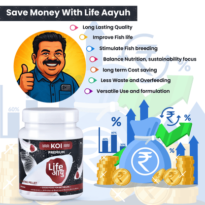 Life Aayu Koi Premium Fish Food – Ayurvedic Floating Pellet for Japanese Koi Breeds | Growth & Color Enhancer