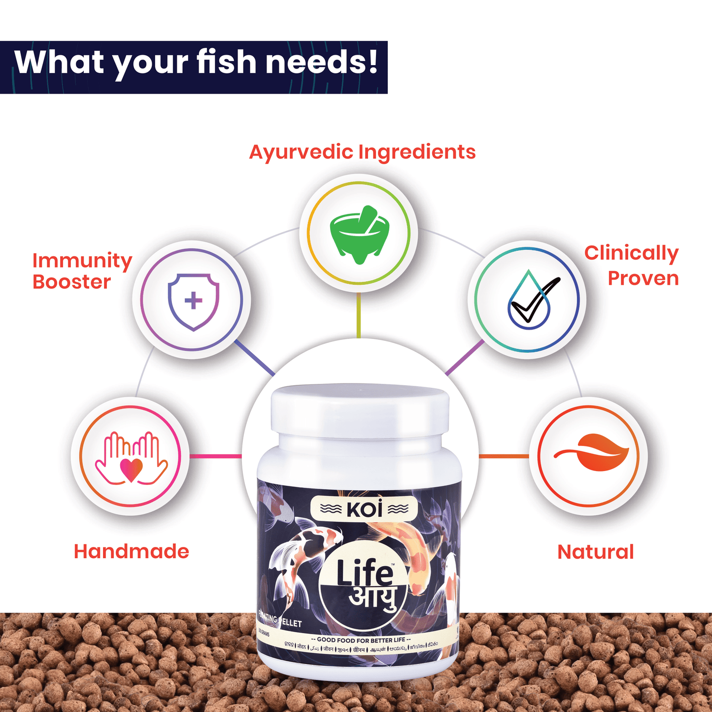 Life Aayu Koi Regular Fish Food – Ayurvedic Floating Pellet for Indian Koi Breeds | Growth & Color Enhancer |