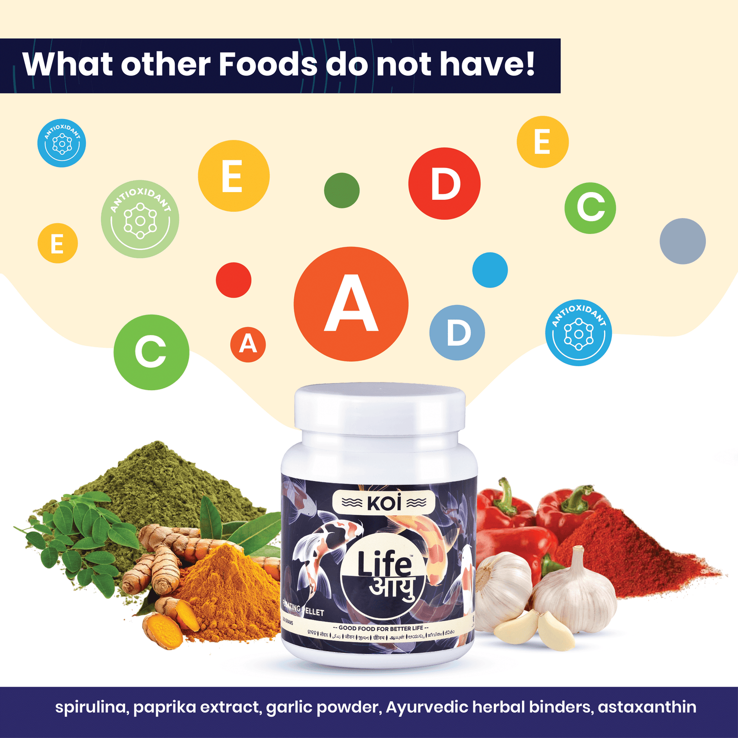 Life Aayu Koi Regular Fish Food – Ayurvedic Floating Pellet for Indian Koi Breeds | Growth & Color Enhancer |