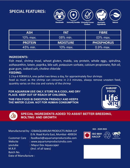 Life Aayu Shrimp Regular Food 15gm (Back Cover)