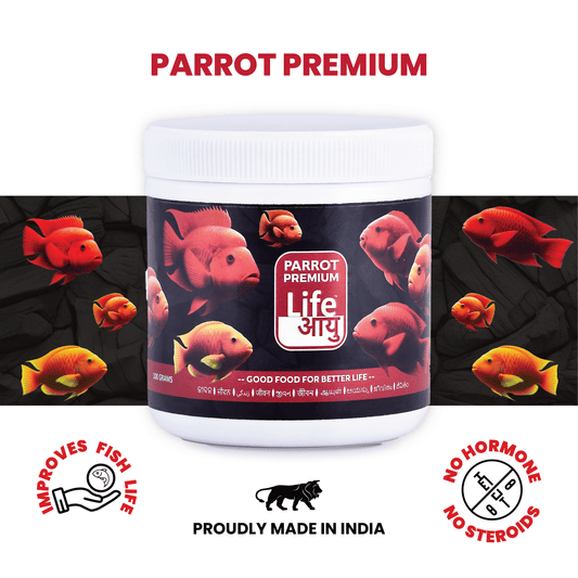 Life AAYU Parrot Premium Fish Food – Color Enhancing & Immunity-Boosting Natural Pellets with Spirulina & Omega-3