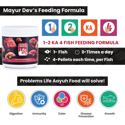 Life AAYU Parrot Premium Fish Food – Color Enhancing & Immunity-Boosting Natural Pellets with Spirulina & Omega-3