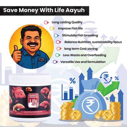 Life AAYU Parrot Premium Fish Food – Color Enhancing & Immunity-Boosting Natural Pellets with Spirulina & Omega-3