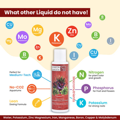 Sunken Garden Red – Fertilizer for Red Aquatic Plants. Bring Out the Bold. Feed the Red.