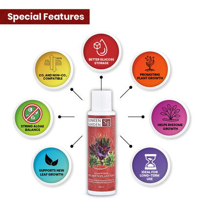 Sunken Garden Red – Fertilizer for Red Aquatic Plants. Bring Out the Bold. Feed the Red.