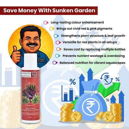 Sunken Garden Red – Fertilizer for Red Aquatic Plants. Bring Out the Bold. Feed the Red.