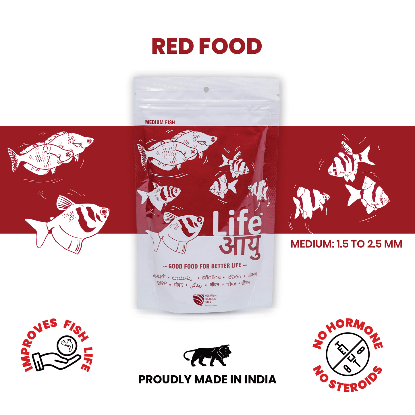 Life AAYU Red Fish Food – Ayurvedic Color Booster Pellets with Anchovy & Paprika | For All Fish Sizes (100g)