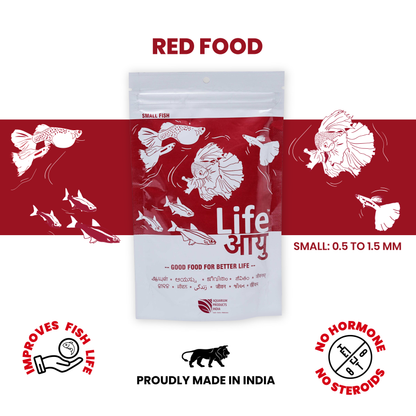 Life AAYU Red Fish Food – Ayurvedic Color Booster Pellets with Anchovy & Paprika | For All Fish Sizes (100g)