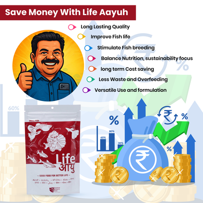 Life AAYU Red Fish Food – Ayurvedic Color Booster Pellets with Anchovy & Paprika | For All Fish Sizes (100g)