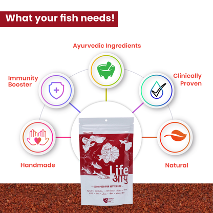 Life AAYU Red Fish Food – Ayurvedic Color Booster Pellets with Anchovy & Paprika | For All Fish Sizes (100g)