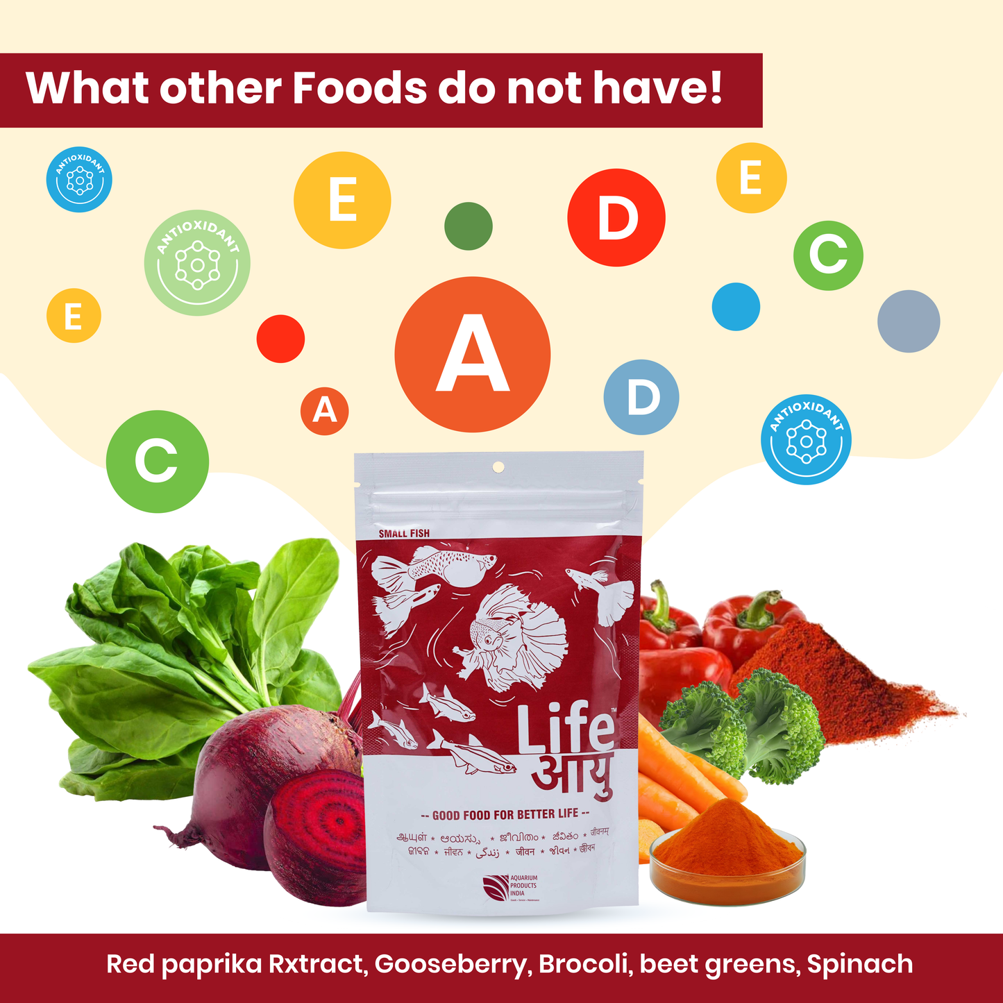 Life AAYU Red Fish Food – Ayurvedic Color Booster Pellets with Anchovy & Paprika | For All Fish Sizes (100g)