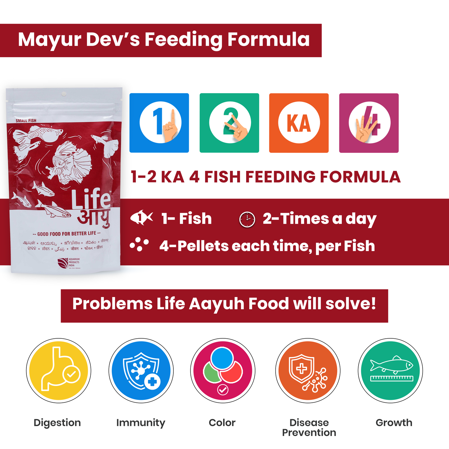Life AAYU Red Fish Food – Ayurvedic Color Booster Pellets with Anchovy & Paprika | For All Fish Sizes (100g)