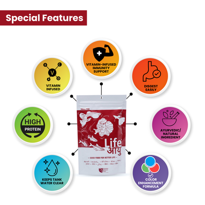 Life AAYU Red Fish Food – Ayurvedic Color Booster Pellets with Anchovy & Paprika | For All Fish Sizes (100g)